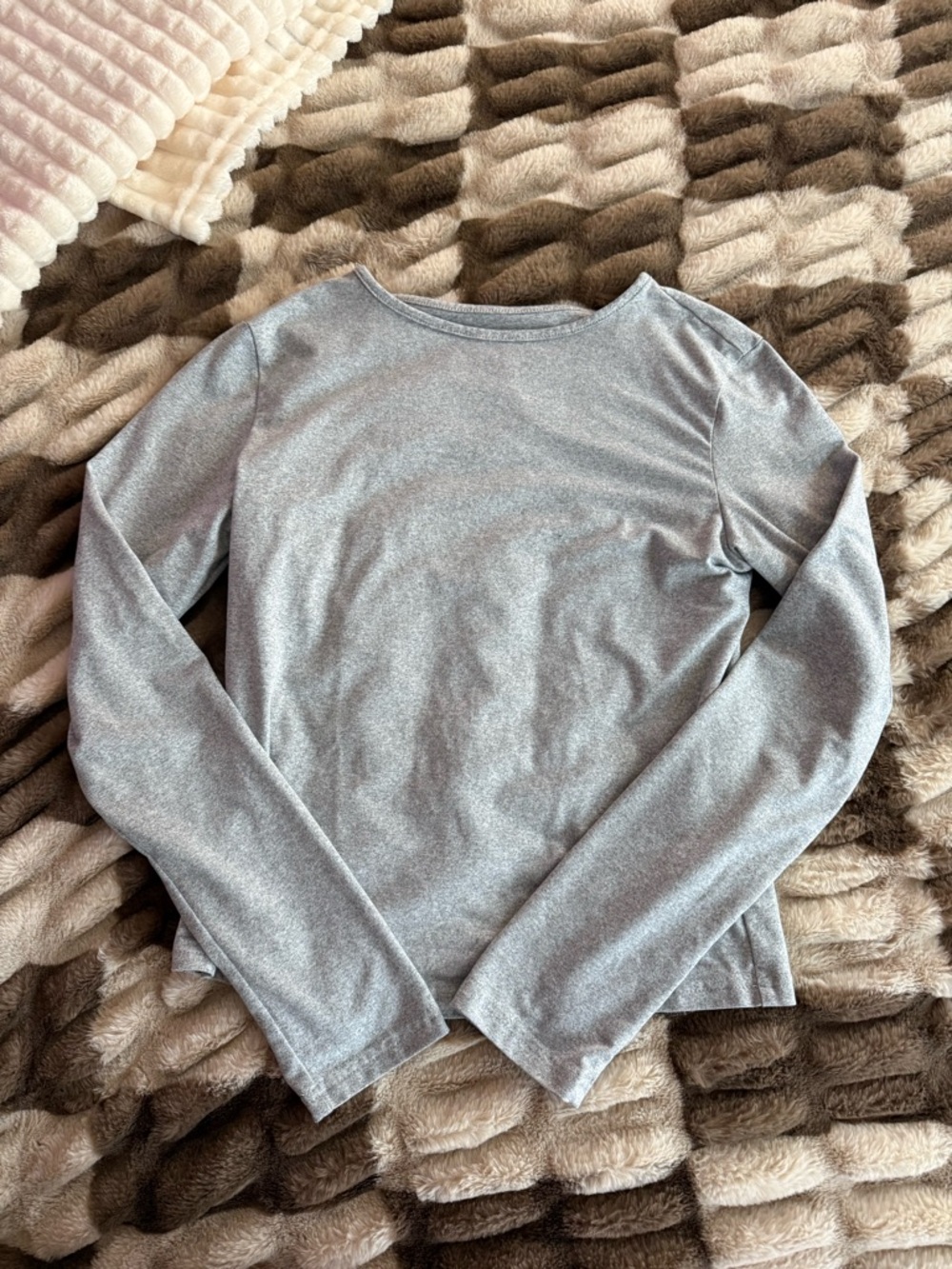 Simple Long Sleeve Crewneck Top in Light Gray